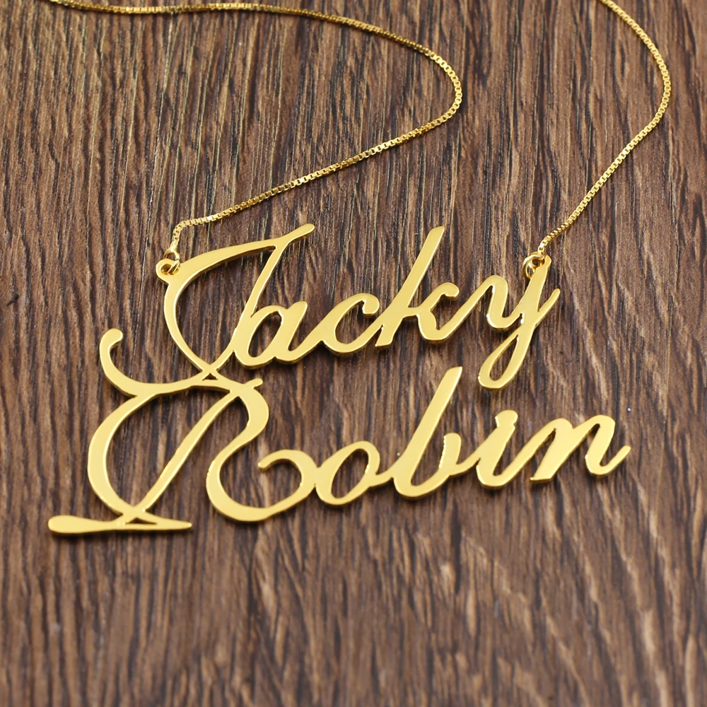 Gold Color Double Nameplate Necklace Big Statement Pendant Personalized  Name Necklace Custom BFF Pendent Hip Hop Jewelry