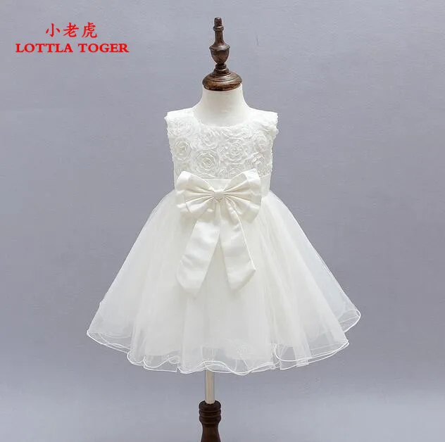 Elegant Girl Dress Girls 2017 Summer Fashion White Lace Big Bow Party Tulle Flower Princess Wedding Dresses Baby Girl dress,0-2Y