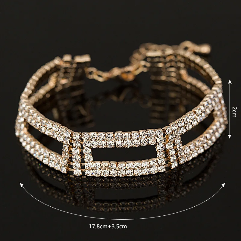 Top Quality AAA Roman Chain Bracelet & Bangle For Women Crystal Gold and Silver Color Plating Wedding Accessories Jewelry #B048