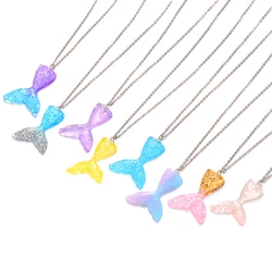 Sparkling Mermaid Fish Tail Pendant Necklace Steel Chain Multicolored Whale Tail Pendant Choker Collar Jewelry Gifts