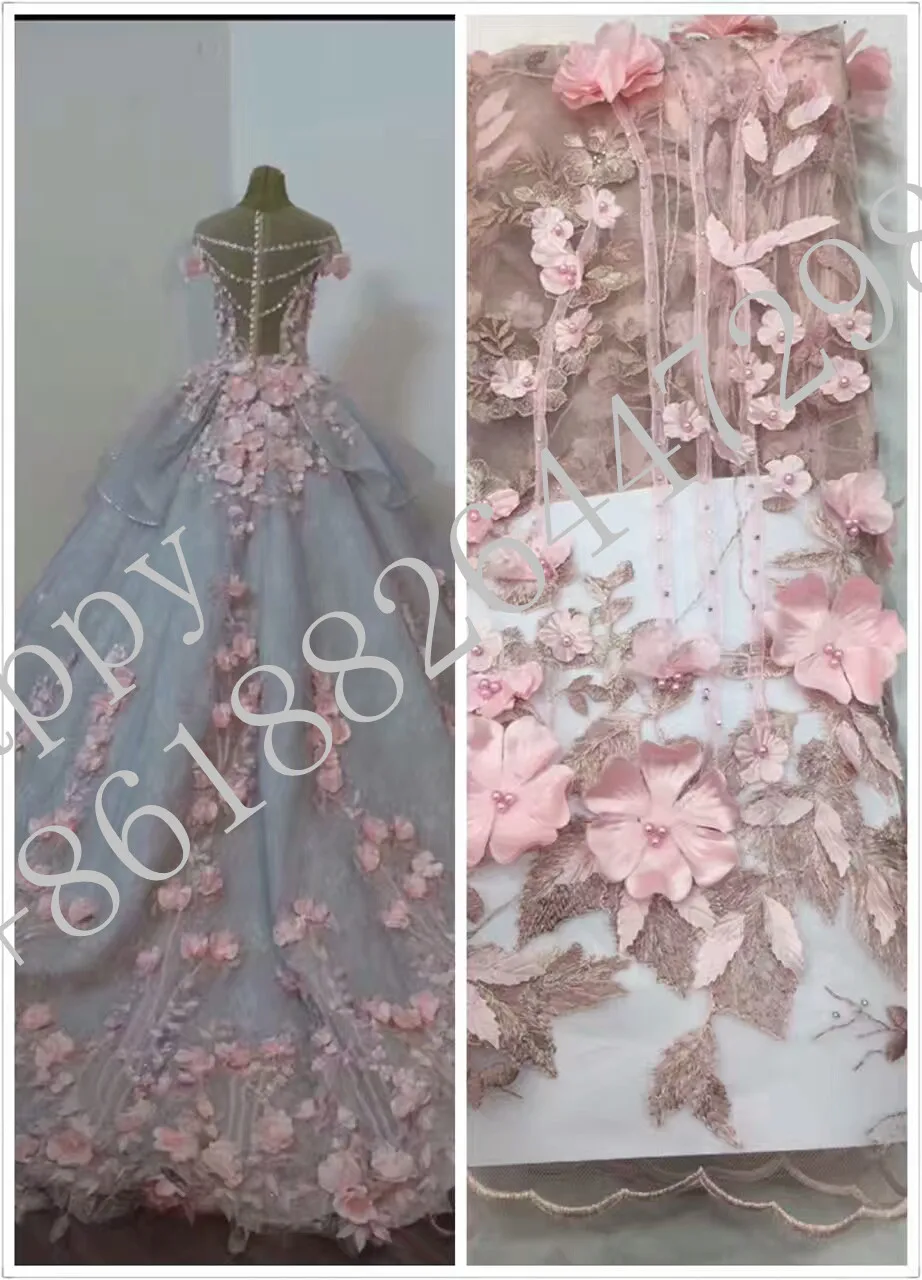 3D stereoscopic flower, French lace fabric, high quality embroidery beads, Chiffon Lace Fabric / African skirt / party / evening