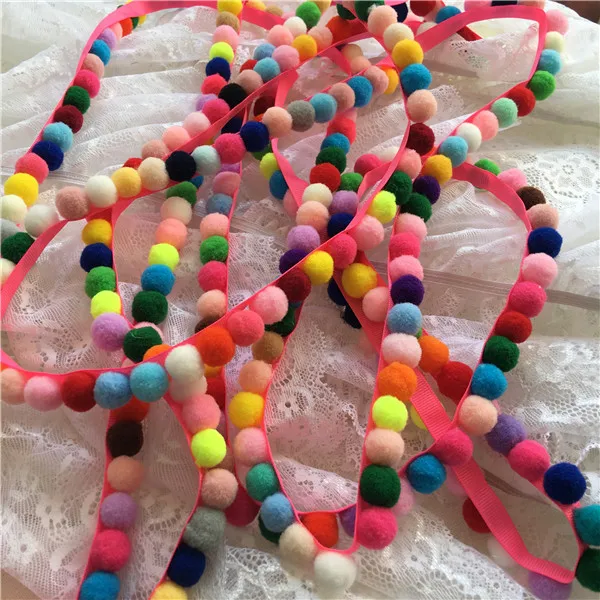 3Meter  Rainbow Pom Pom Ball Bobble Lace Tassel Ribbon Fringe Trim DIY Sewing Fabric Craft