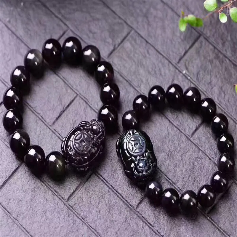 Natural Stone Rainbow Eye Obsidian Dragon Turtle Beads Bracelet Men\'s Bracelet 8-12mm Leading Turtle Bracelet For Women Jewelry