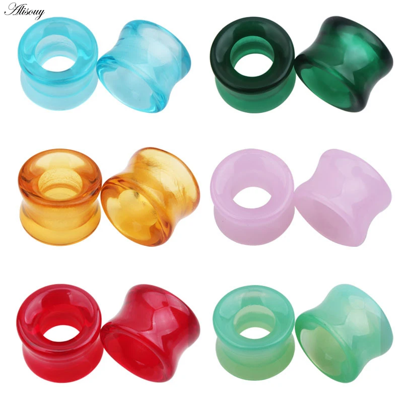 Alisouy 2pcs/lot Piercing Stone Ear Plugs Piercing Body Jewelry Expander Double Flared Ear Gauges 8-16mm Six Color for Chose