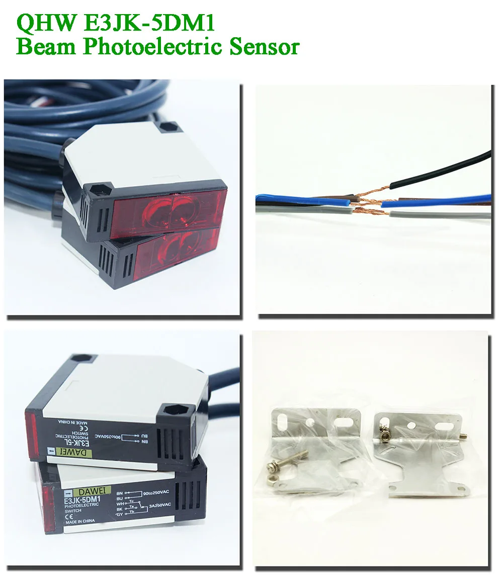 Sensor fotoeléctrico de 5m, 12-250V CA/CC, salida de relé, emisor/receptor de haz infrarrojo, detector de obstáculos, fotocélula, abridor de garaje