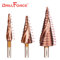 Drillforce M35 Cobalt Step Drill 4-12/4-20/4-32mm High Speed Steel Drill Bits Spiral Groove Triangle Shank For Stainless Steel