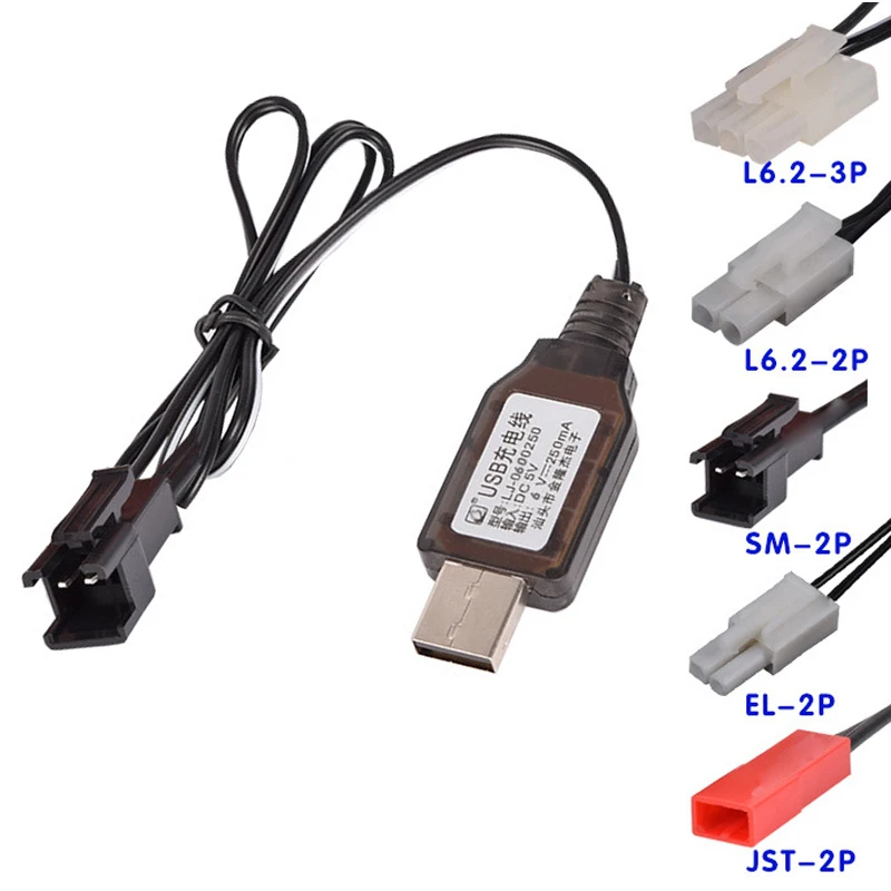 6V Charger USB Built-in chip Ni-Cd/Ni-Mh Battery Charger toys RC car ship Robot Spare Parts EL-2P/JST-2P/L6.2-2P/3.5MM/SM-2P