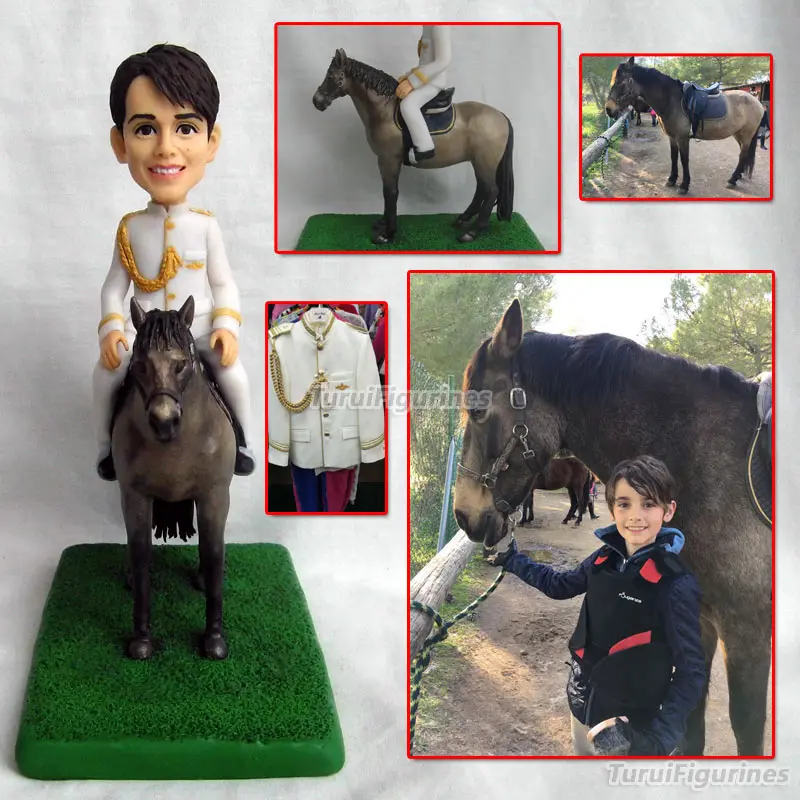 OOAK polymer clay doll communion boy riding horse mini statue figurines birthday gifts for child graduation custom bobblehead