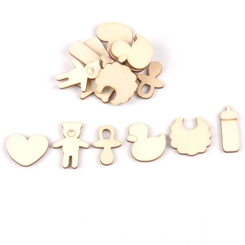 Mixed Bear/pacifier/duck/bib Unfinished Wooden Ornament For Kid Paint Scrapbooking DIY Carfts Wood Home Decor Arts 20pcs m2152