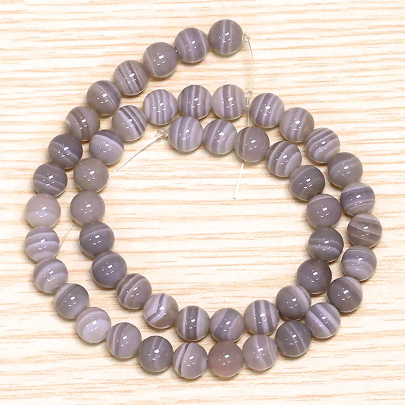 6-12mm Natural Round Gray Agate Banded Agate Stripe Onyx Beads For Jewelry Making Beads 15\'\' Needlework DIY Beads Trinket