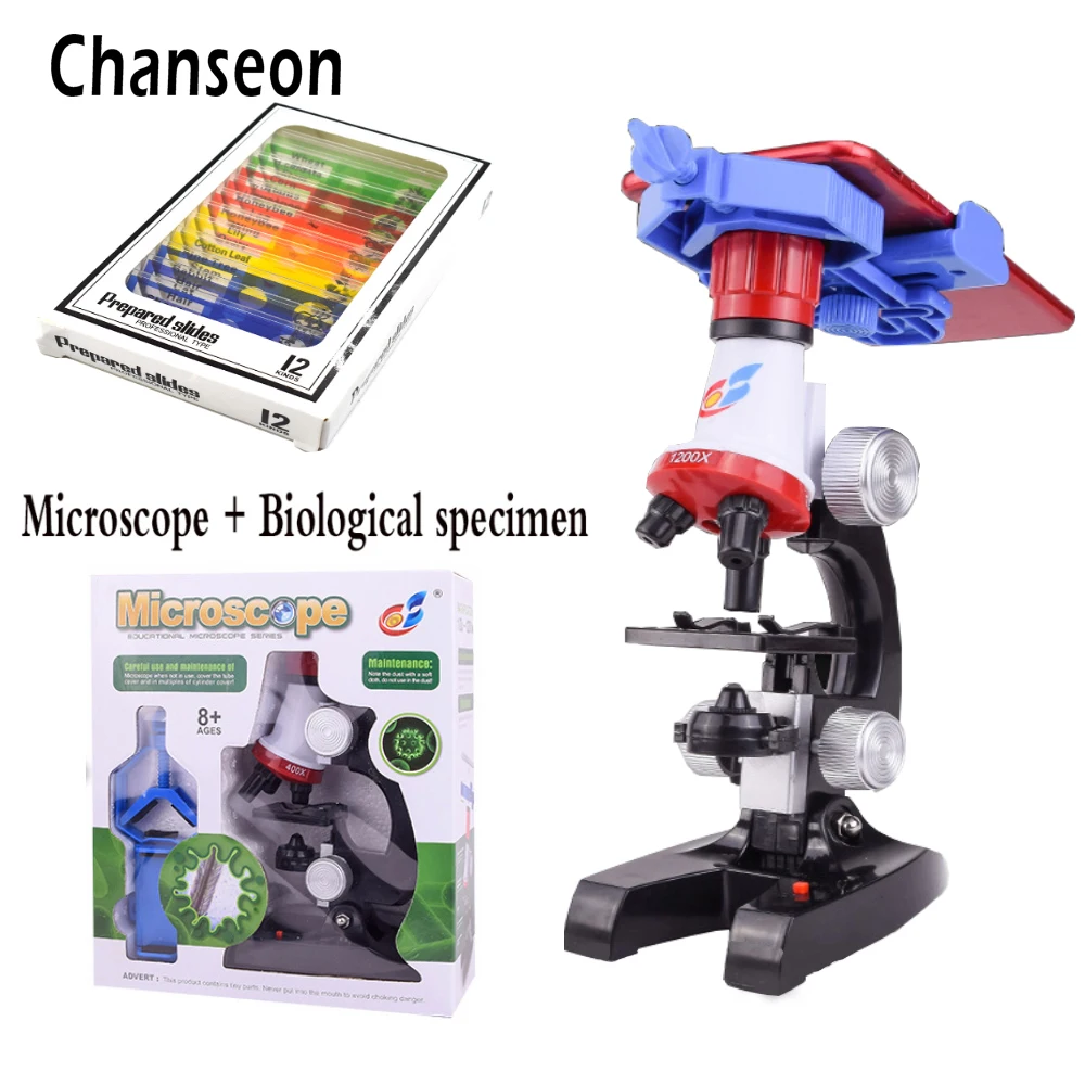 Microscope Kit Lab With phone holder LED School Science Educational Toy Gift Refined Biological Microscope For Kids Gifts