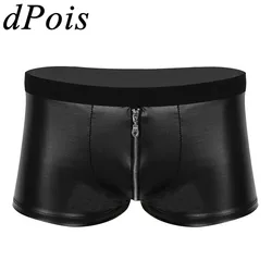 DPOIS-bóxer de piel sintética para hombre, pantalones cortos con cremallera negra, con bolsa para bulto, para fiesta de Carnaval y discoteca