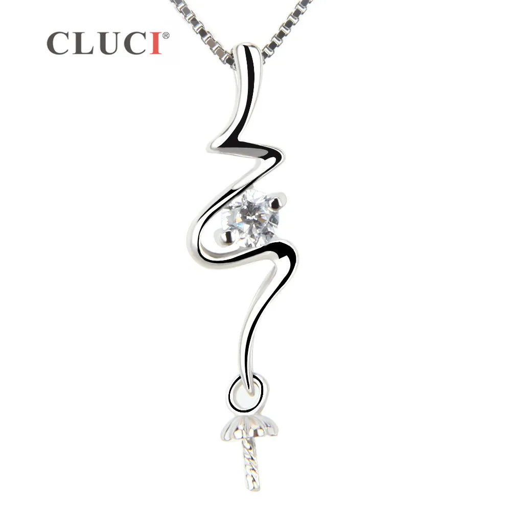 CLUCI women jewelry 925 sterling silver pendant fitting with pearl seat, 25.4*6.2 mm pearl pendant accessory SP153SB