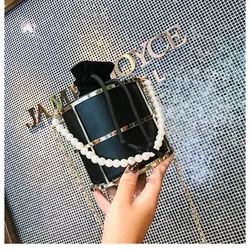 New Personality Metal Frame Bucket Bag Women's Hollow Shoulder Bag Pearl Handbag High Quality Pu Designer Style