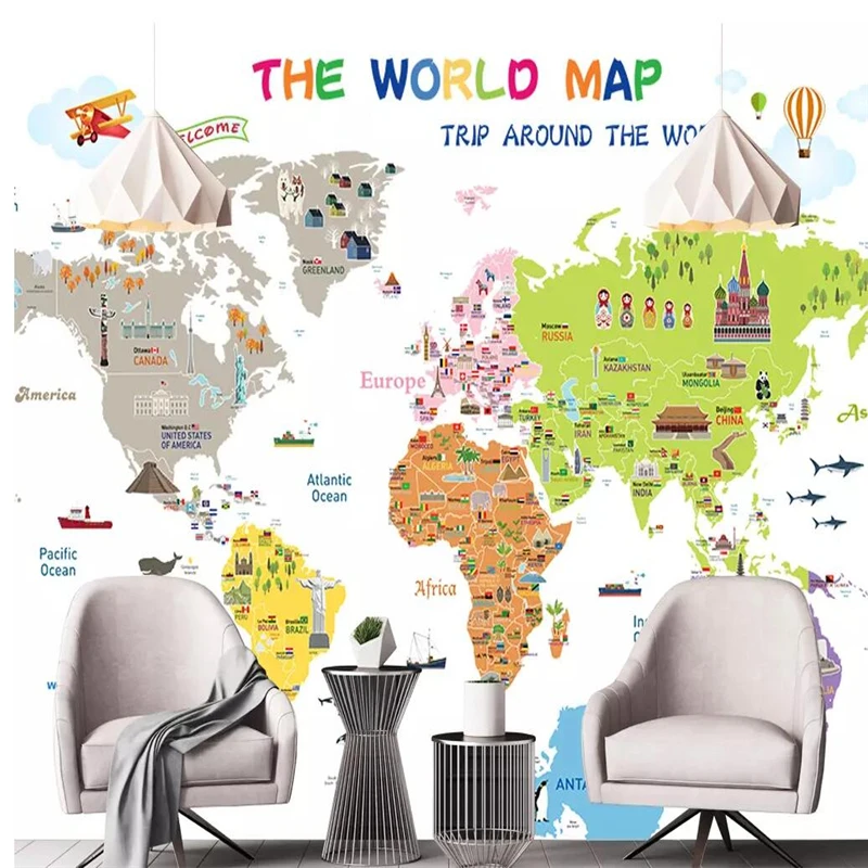 

Decorative wallpaper Cartoon world color map wallpaper background wall