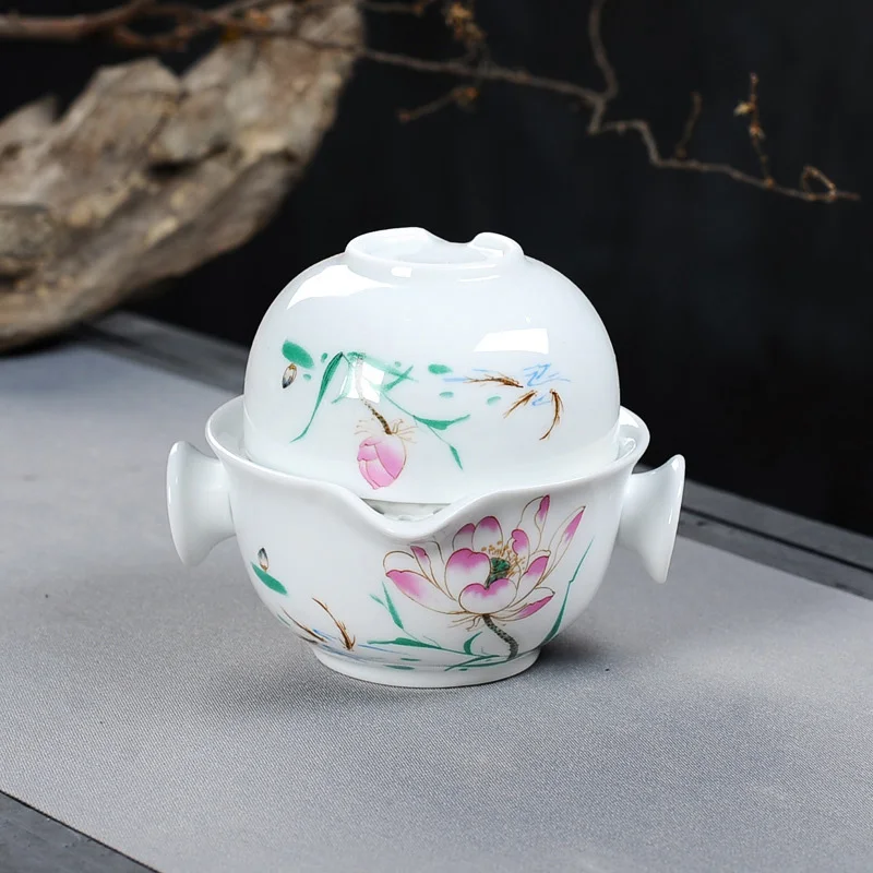 Chinese landscape painting travel tea set Include 1 Pot 1 Cup,Beautiful and easy teapot kettle,kung fu teaset elegant gaiwan