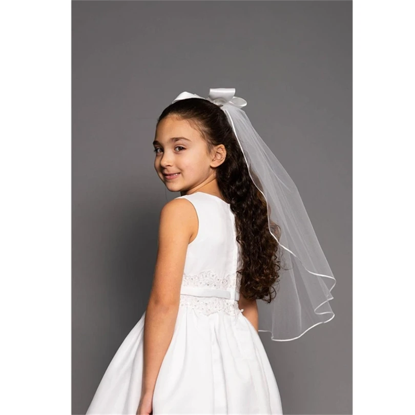 

Short One Layer Wedding Flower Girls First communion Veils Children Little Kids Tulle Veils With Bows Comb Voiles Mariage Fille