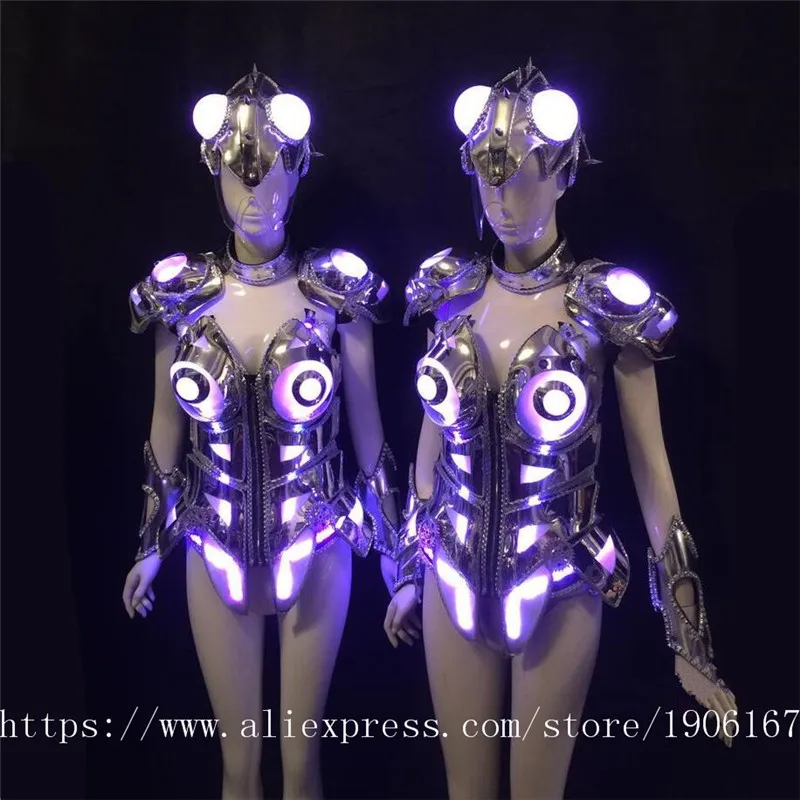 Fashion Led Luminous Catwalk Ballroom Costume Sexy Women Evening Dress Cosplay Stage TV Show Clothes