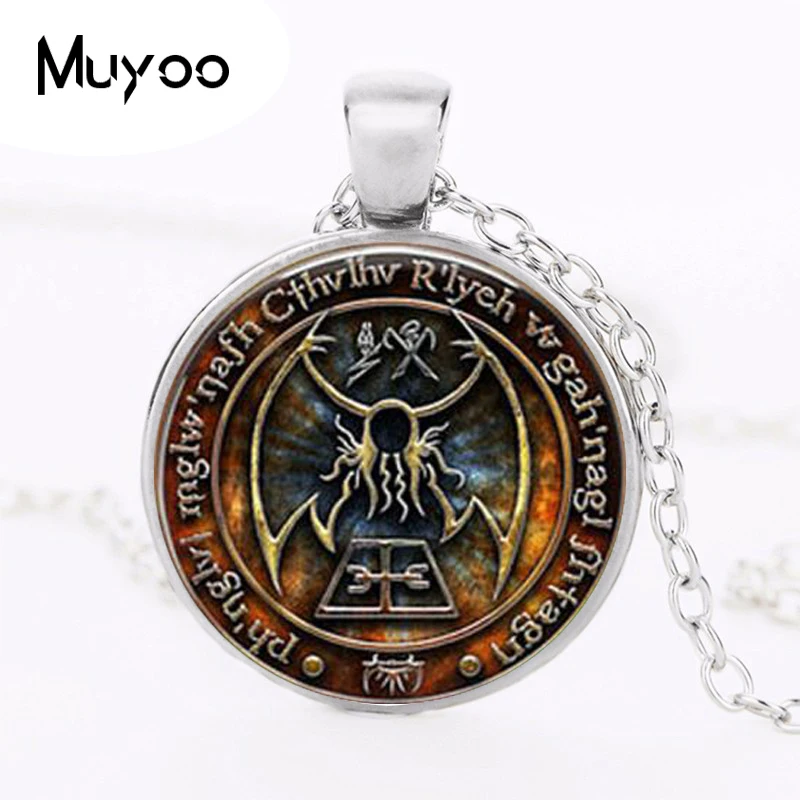 1pcs Cthulhu R\'lyeh Sigil H.P. Lovecraft pendant jewelry Glass Cabochon Necklace HZ1