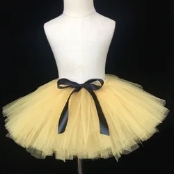 Cute Baby Beige Tutu Skirt Girls Fluffy Tulle Skirt Birthday Party Skirt with Black Bow Kids Ballet Tutu Children Costume Skirts