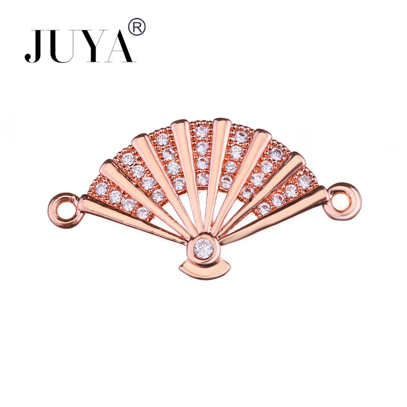 JUYA Fashion Connectors for Jewelry Making Copper Zircon Rhinestone Fan Shape Charms Pendant Connector Diy Bracelet Necklace New