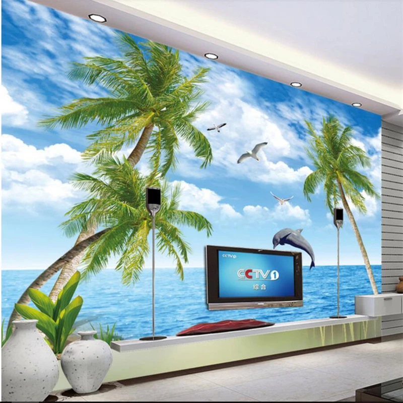 

wellyu papel de parede Beautiful Dolphin Bay Lovers Symbol Love TV Background Wall Custom Large Mural Green Wallpaper