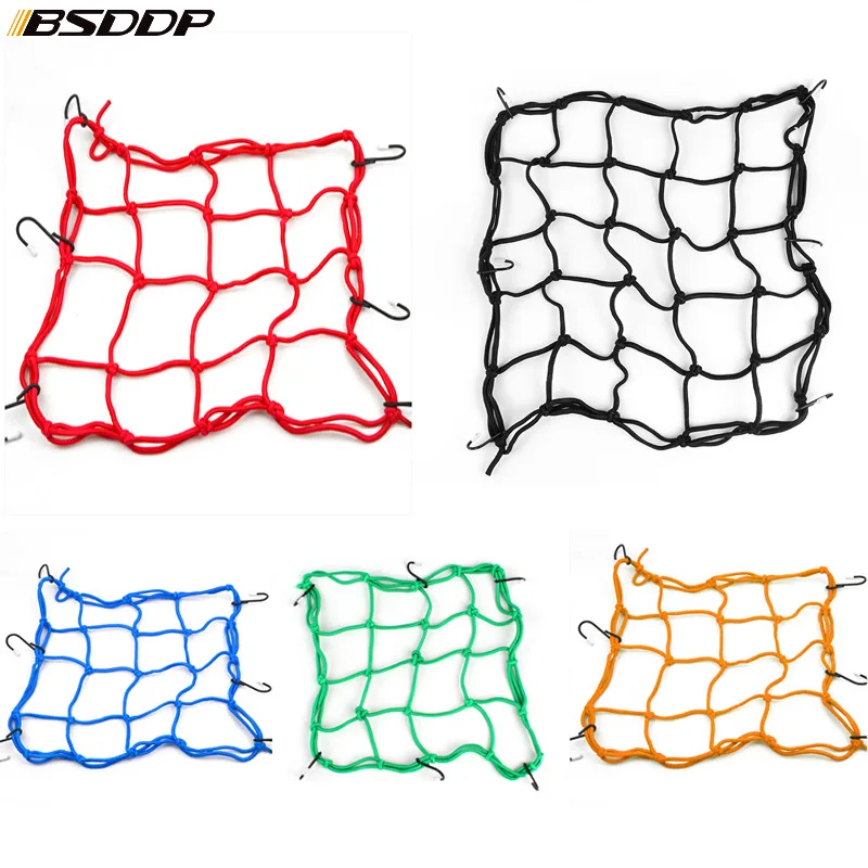 

Motorcycle Helmet Holder Elastic 6 Hooks Hold Down 40 X 40cm Mesh Net Bag Motorbike Luggage Net Cargo Bungee Rope Accessories