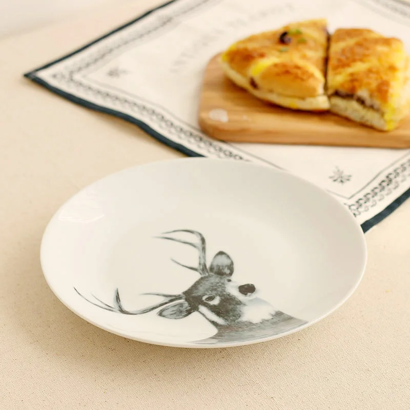 Europe Pastoral Moose tableware ceramic dish plate porcelain plate dish on glazed round plate decorative fruit dessert plate