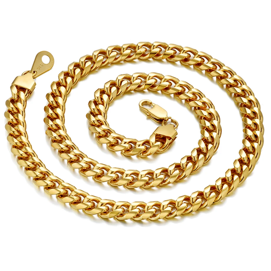 Hiphop Men\'s Thick Neck  Gold Color Stainless Steel Heavy Miami Curb Cuban Link Chains For Men Necklaces Male Jewelry