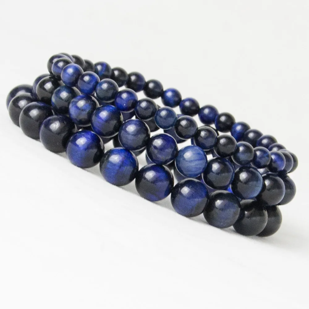 High Quality Blue Tiger Eye Buddha Bracelets Natural Stone Round Beads Elasticity Rope Men Women Bracelet