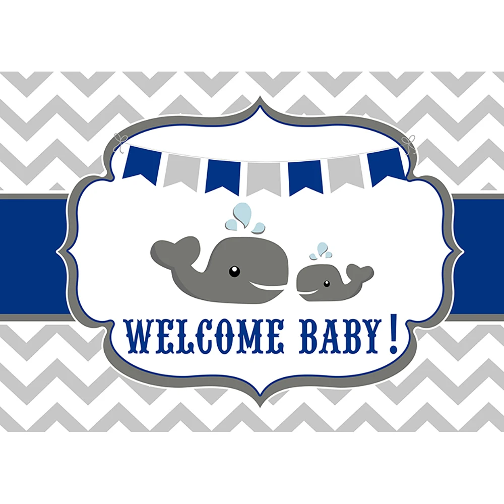 Fundo funnytree para fotografia, cinza e branco, bandeira de baleia, bem-vindas, suporte para o bebê, personalização pessoal, cenário de fundo da câmera
