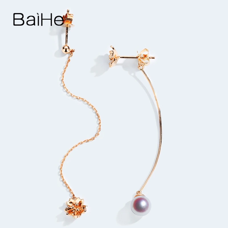 BAIHE Solid 18K Rose Gold Natural Freshwater Pearl Flower Stud Earrings Wedding Trendy Fine Jewelry boucle d’oreille aretes