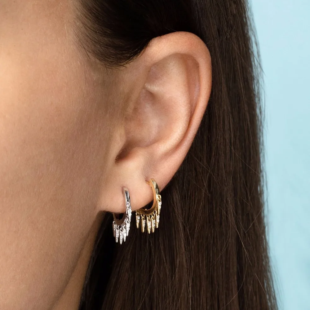 cz spike charm hoop earring gold color fashion women girl gift 2018 new latest design elegant Chic just arround ear mini hoops