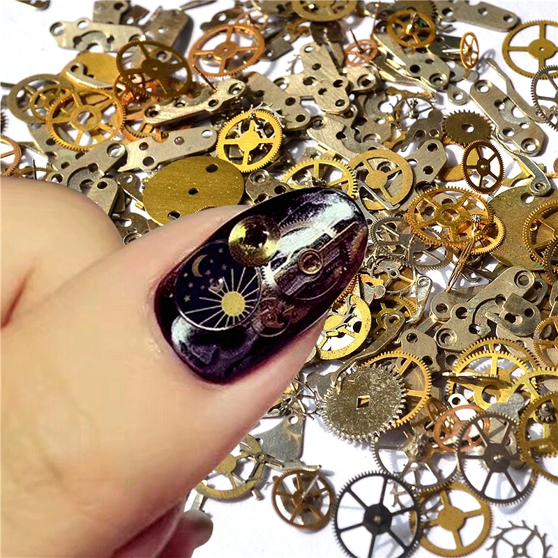 12 Mixed Designs 3D Gold Silver Metal Gear Nail Art Decoration Slice Beauty Gearwheel Foil Decals Nails Accessories 4