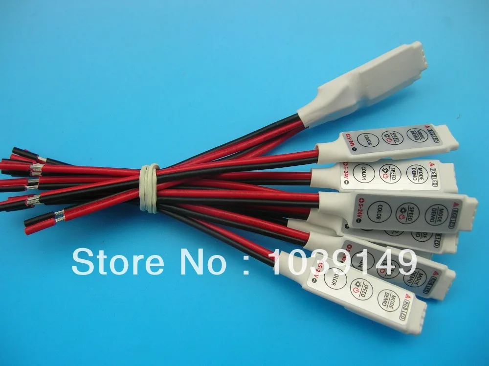 Mini controlador LED RGB R101 de 3 teclas; Mini controlador LED RGB para tiras LED 5050 RGB; 3x4A; 144W @ 12V, 288W @ 24V; DC5 ~ 24V; Compatible con Rohs