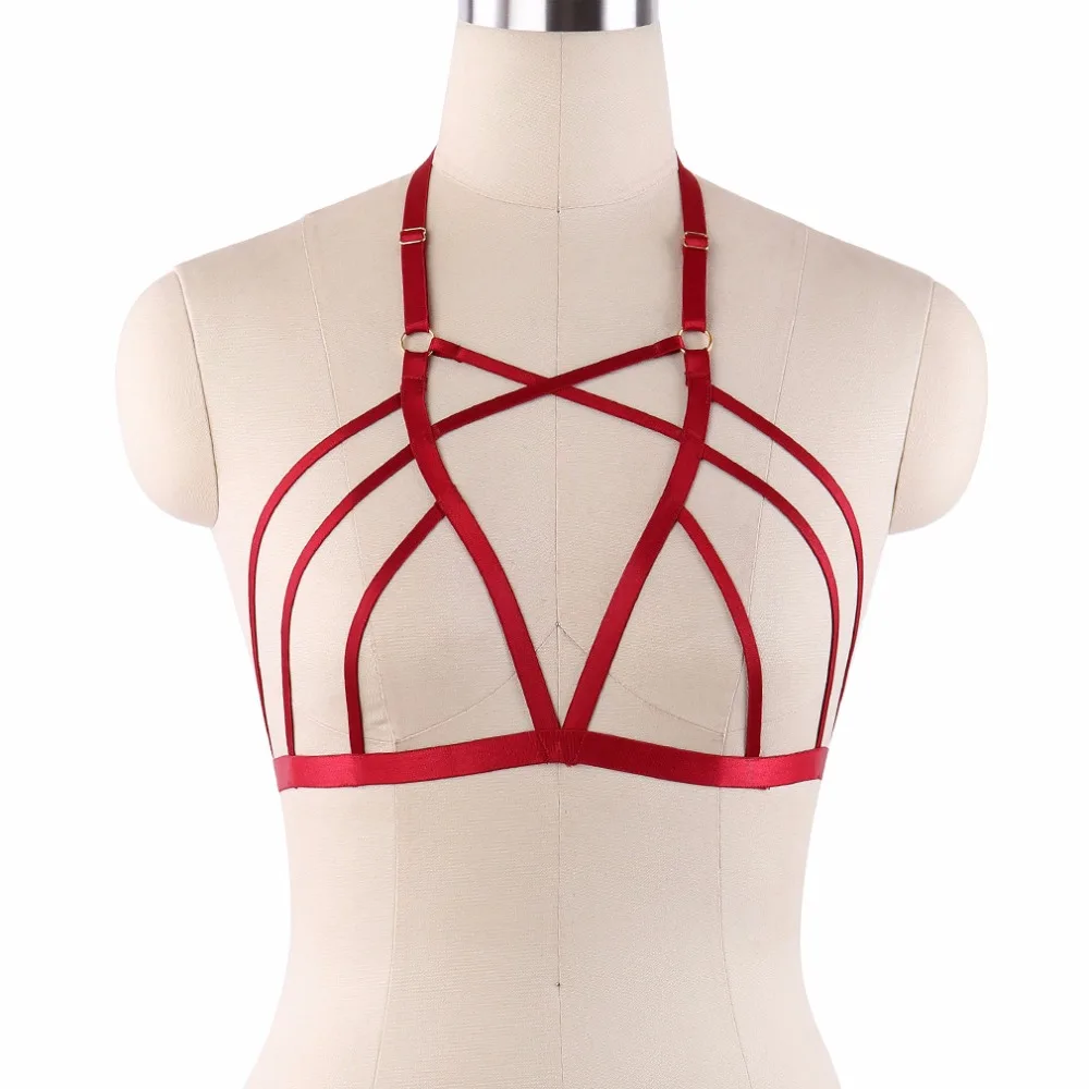 

Red Harness Belt Adjustable Criss Cross Body Harness Elastic Crop Top Cage Bralette Womens Fetish Wear Bondage Harness DO0621