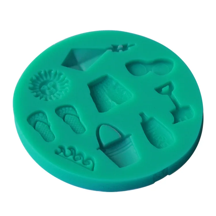 Silicone 3D Happy Summer Beach Vocation Sun Kite Sea Wave Slipper Shorts Fondant Decorating Mould Kitchen DIY Tools Soap Mold