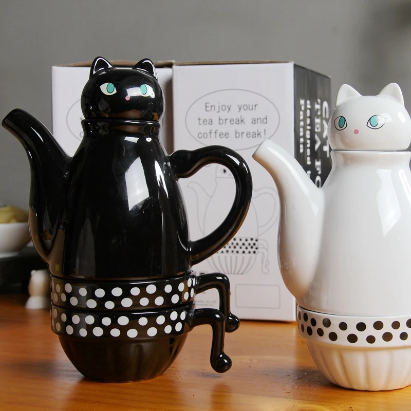 Imagem -02 - Gato Japonês Bules de Chá Bonito Conjuntos de Café Criativo dos Desenhos Animados Xícara de Chá Cerâmica Casa Leite Canecas Bonito Japonês Bule Pote e Xícaras