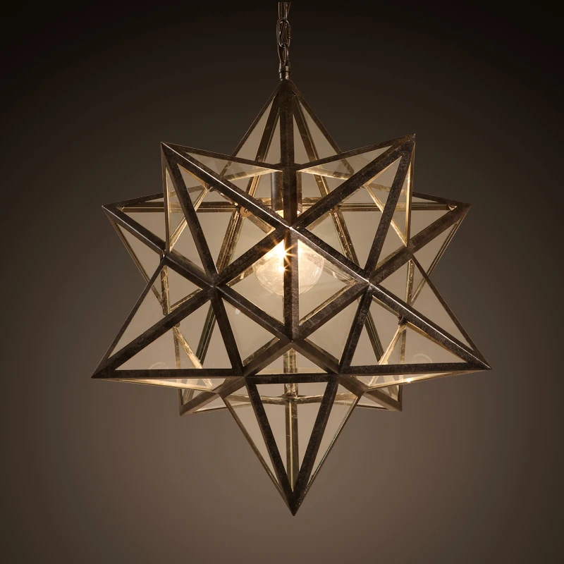 Nordic Vintage Country Industrial Loft Iron Pentagram Led Pendant Lamp Bar Kitchen Coffee Room Home Decor Lighting Fixture