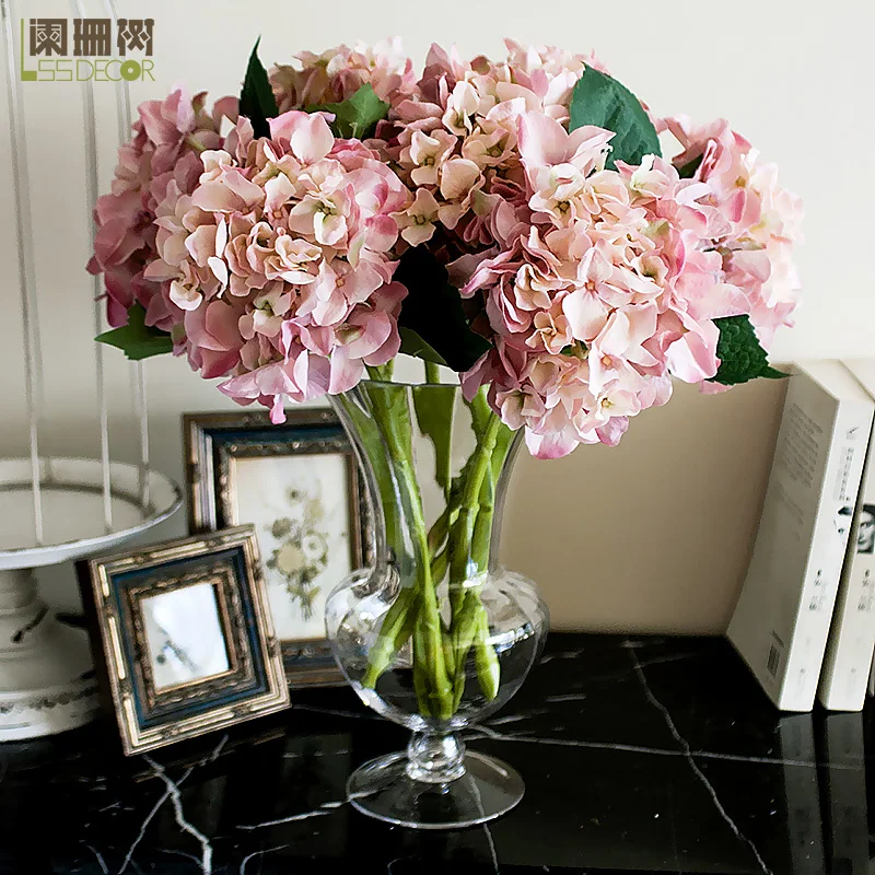 

- single hydrangea artificial flower light cup glass tall vase set whole artificial flower