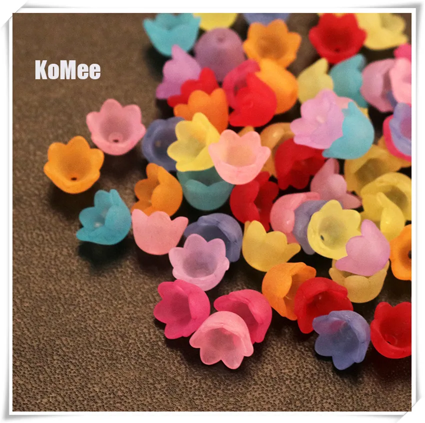 

Hot Sale 1000pcs/lot Multicolors Flower Caps Frosted Acrylic Beads 7x10mm Craft Necklace DIY Beads Jewelry Making Materials