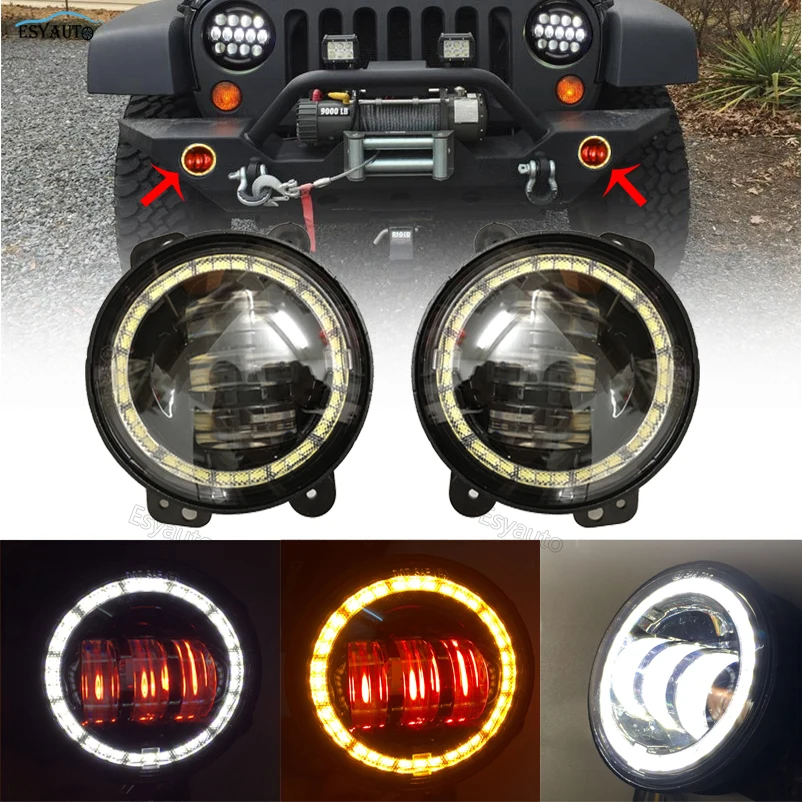 

4 inch Fog Light white Angel eyes DRL amber turn signal Red Demon eyes LED Passing fog Lamp for Jeep wrangler