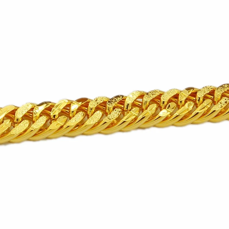 Pure  Gold Color 12mm Men\'s Bracelet, 24K Gold Filled Link Chain Heavy Bangle Bracelets for Men 19.5cm,Wholesale Fashion Jewelry