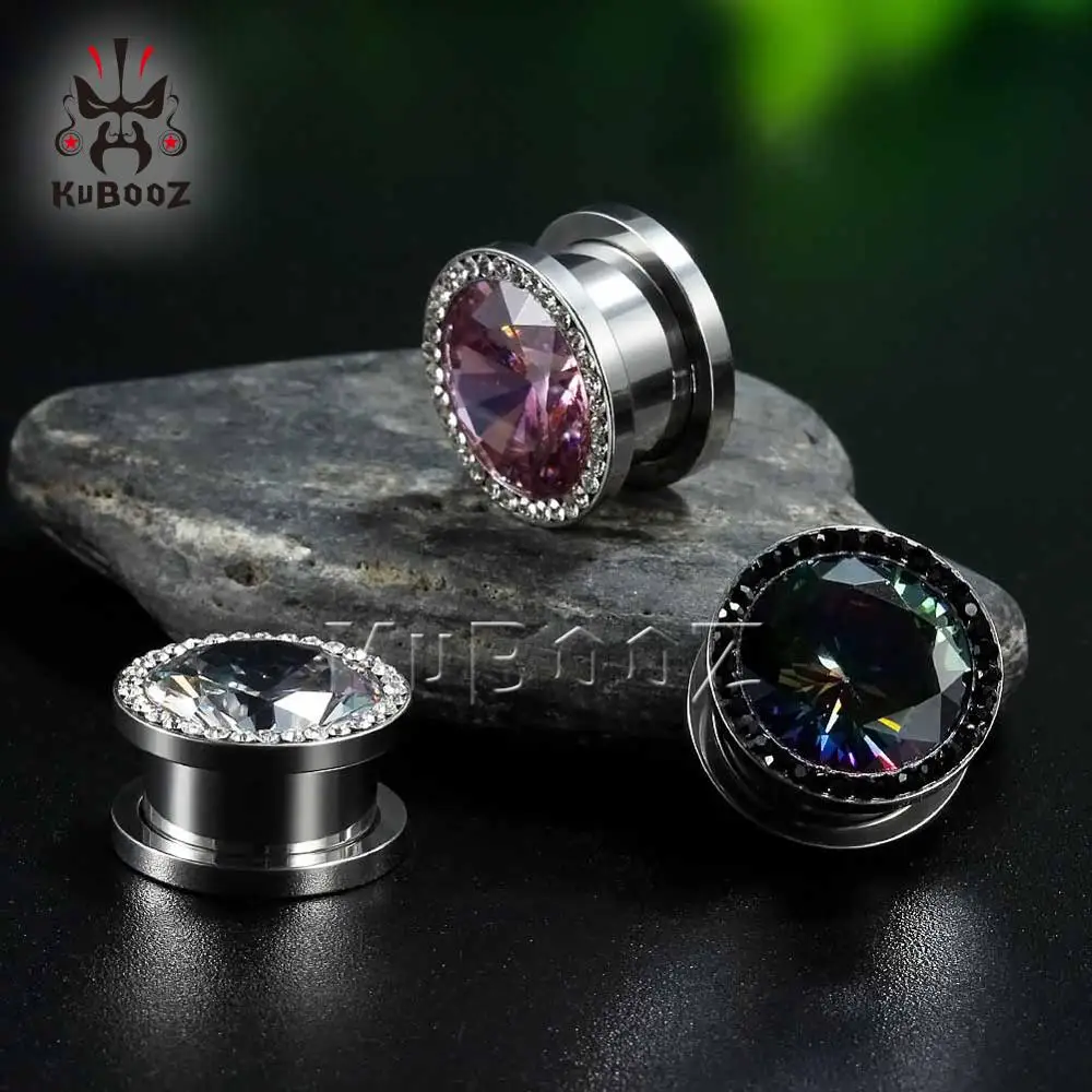 KUBOOZ Fashion Stainless Steel Ear Gauges Plugs Tunnel Expander Screw Earrings Body Piercing Jewelry Stretchers Rings 2PCS