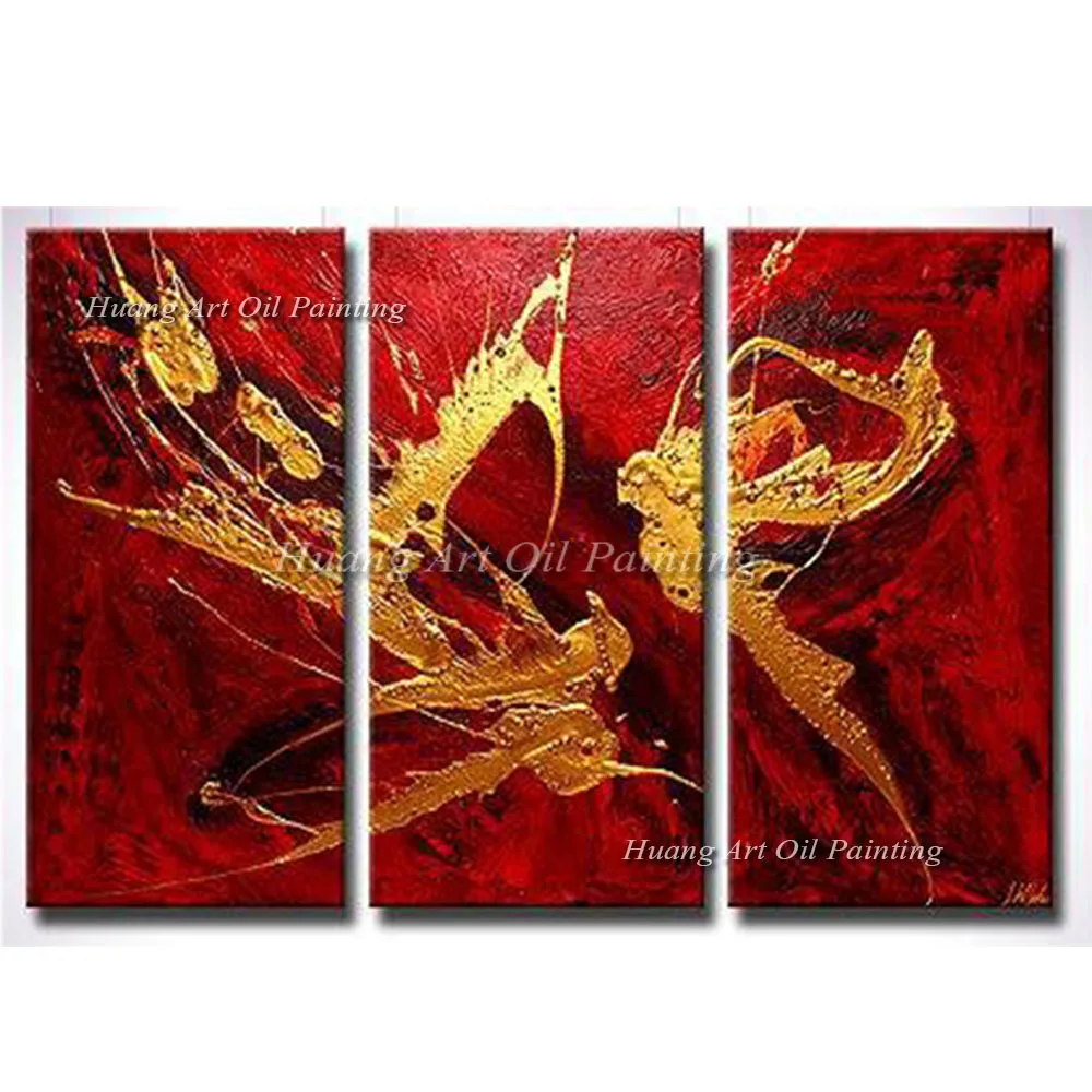 Newest group of red abstract oil paintings hand painted gold oil picture on canvas handmade painting art for living room decor