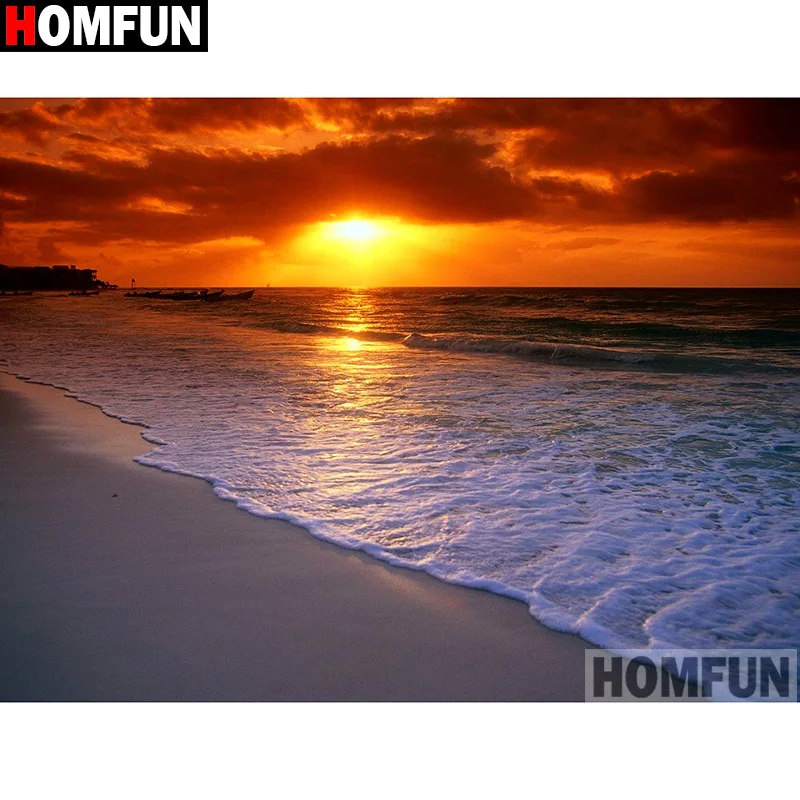 

HOMFUN Full Square/Round Drill 5D DIY Diamond Painting "Sea sunset" Embroidery Cross Stitch 5D Home Decor A14238