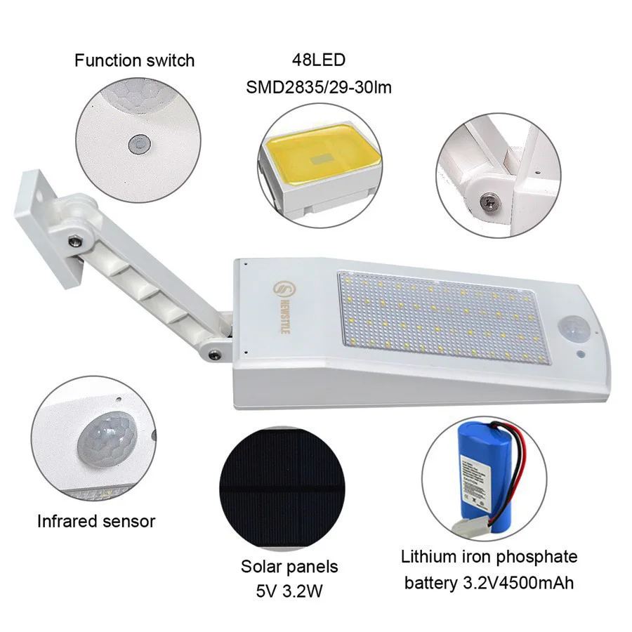 48/60 LED Wireless Solar Lights LED Outdoor Decor Waterproof PIR Motion Sensor Solar Wall Light For Garden Street Solar Lamps