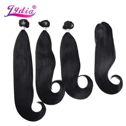 Lydia-Tissage de cheveux synthétiques bouclés rebondissants, extensions de cheveux, faisceaux de fermeture gratuits, 18-22 pouces, 220g par pièce, 4 pièces par paquet