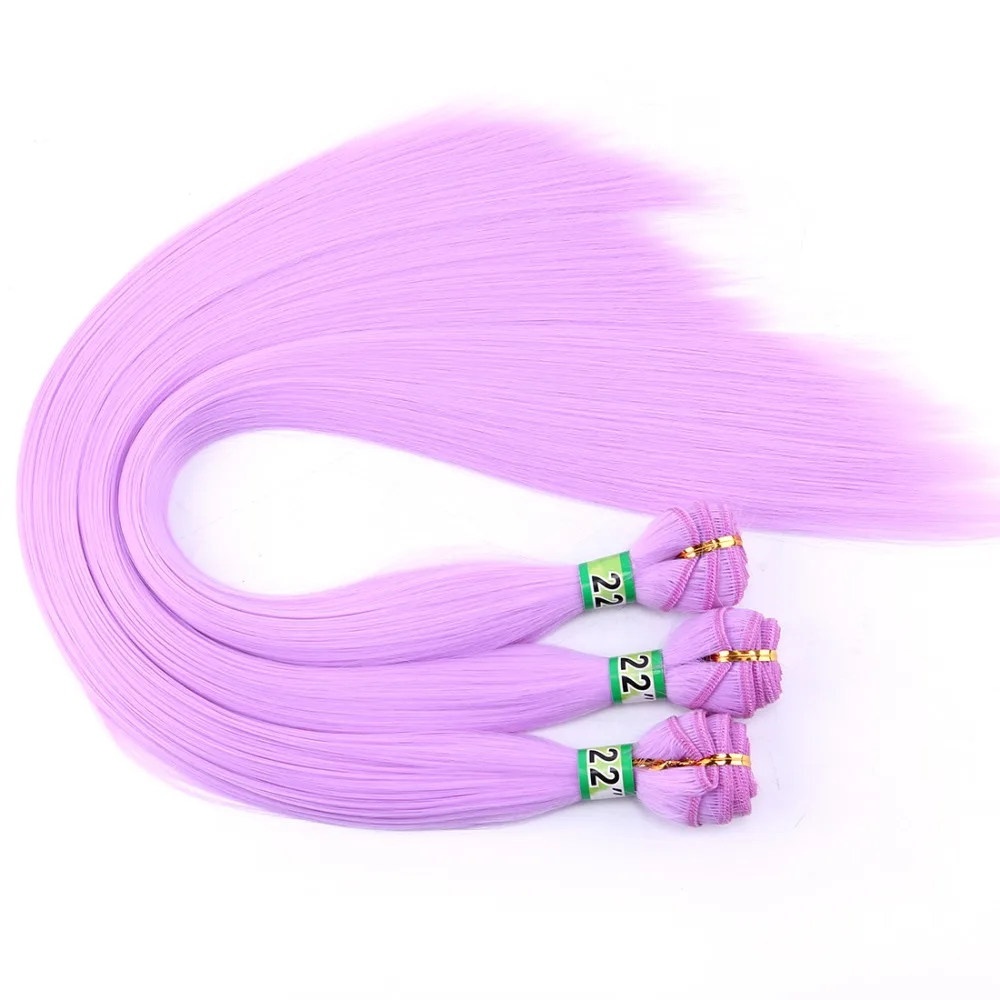 Lisos Pacotes de extensão do cabelo sintético, cosplay extensão do cabelo, fibra de alta temperatura, cinza, rosa, amarelo, vermelho, 22 ", 2 pcs por lote