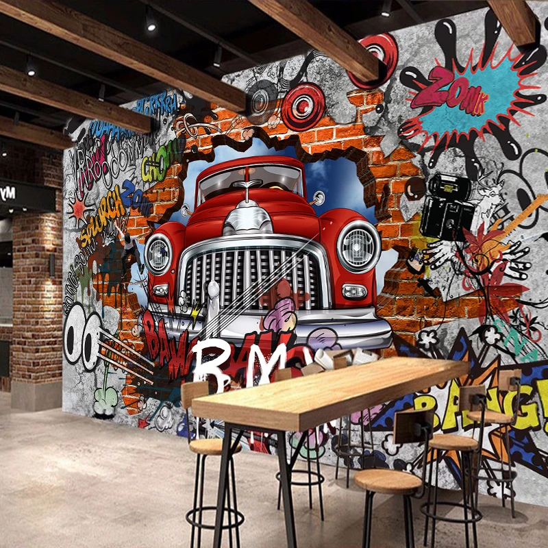 

Custom Mural Wall Cloth Retro Nostalgia 3D Brick Wall Car Graffiti Poster Large Murals Creative Cafe Restaurant Photo Wallpaper